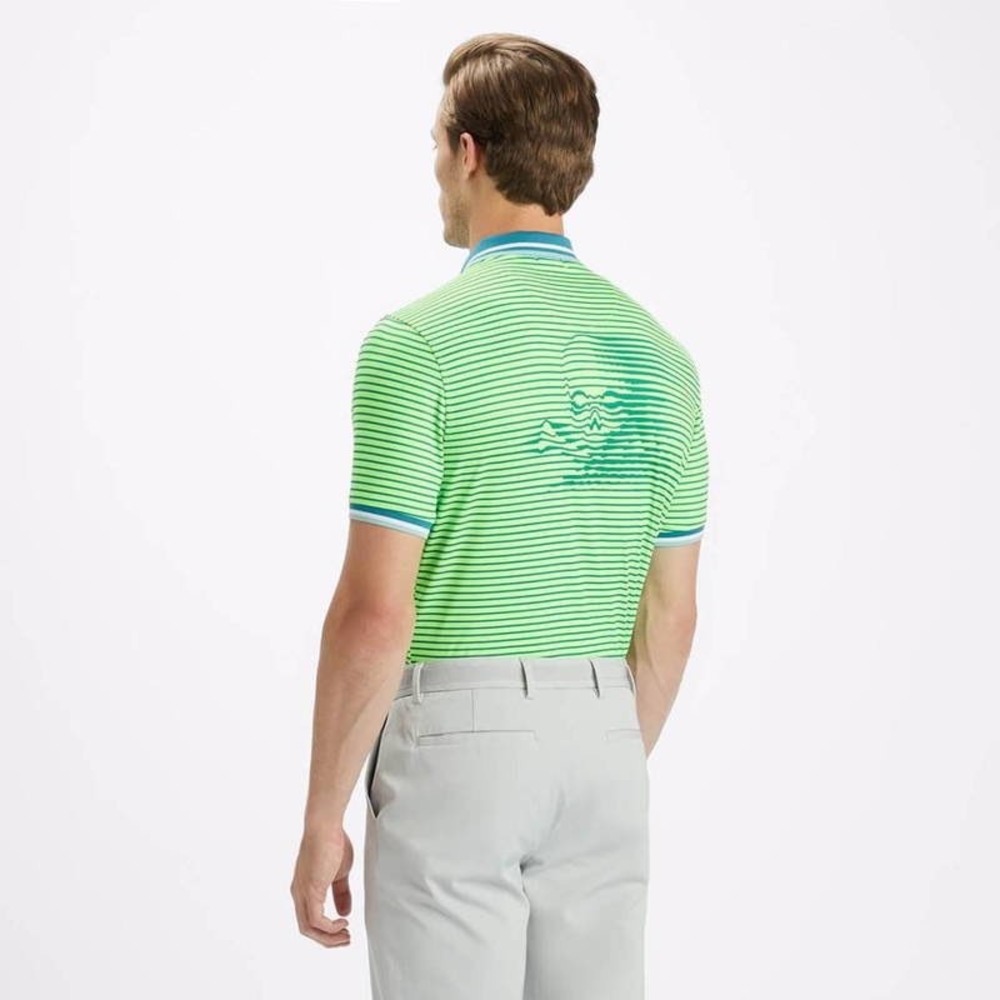 G/FORE Skull & T's 3D Tech Jersey Polo Shirt Gecko Green Striped Mens Large